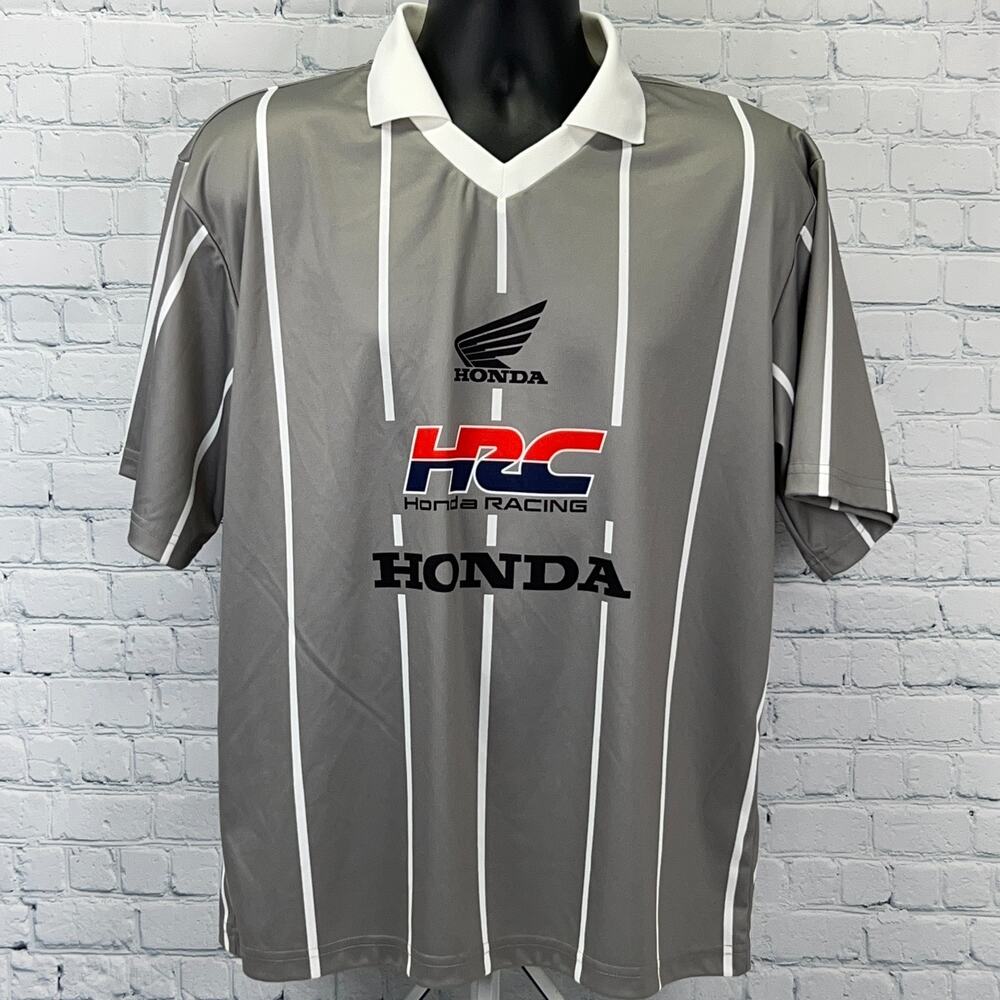 Honda Racing HRC Jersey Polo Shirt Gray Striped Auto Motorsports Unisex M Medium